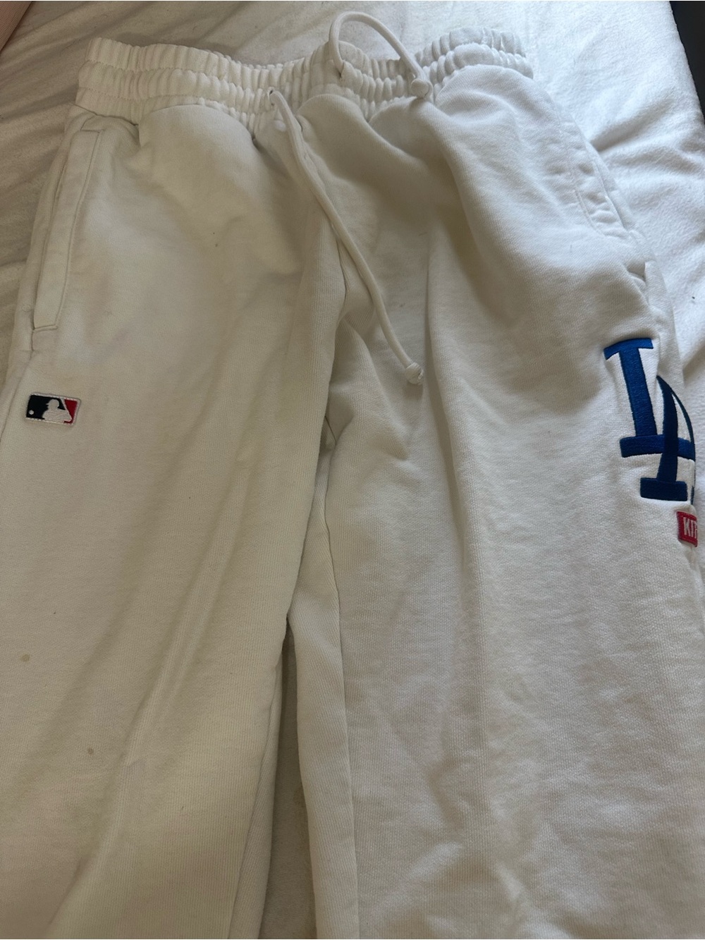 Kith White Sweatpants with Blue LA Logo
